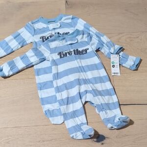 Little Me Light Blue and White Striped Footies